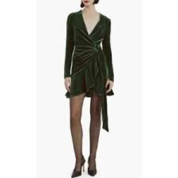 BARDOT Keala Velvet Faux Wrap Cocktail Minidress In Green SZ M NWT - Picture 1 of 16